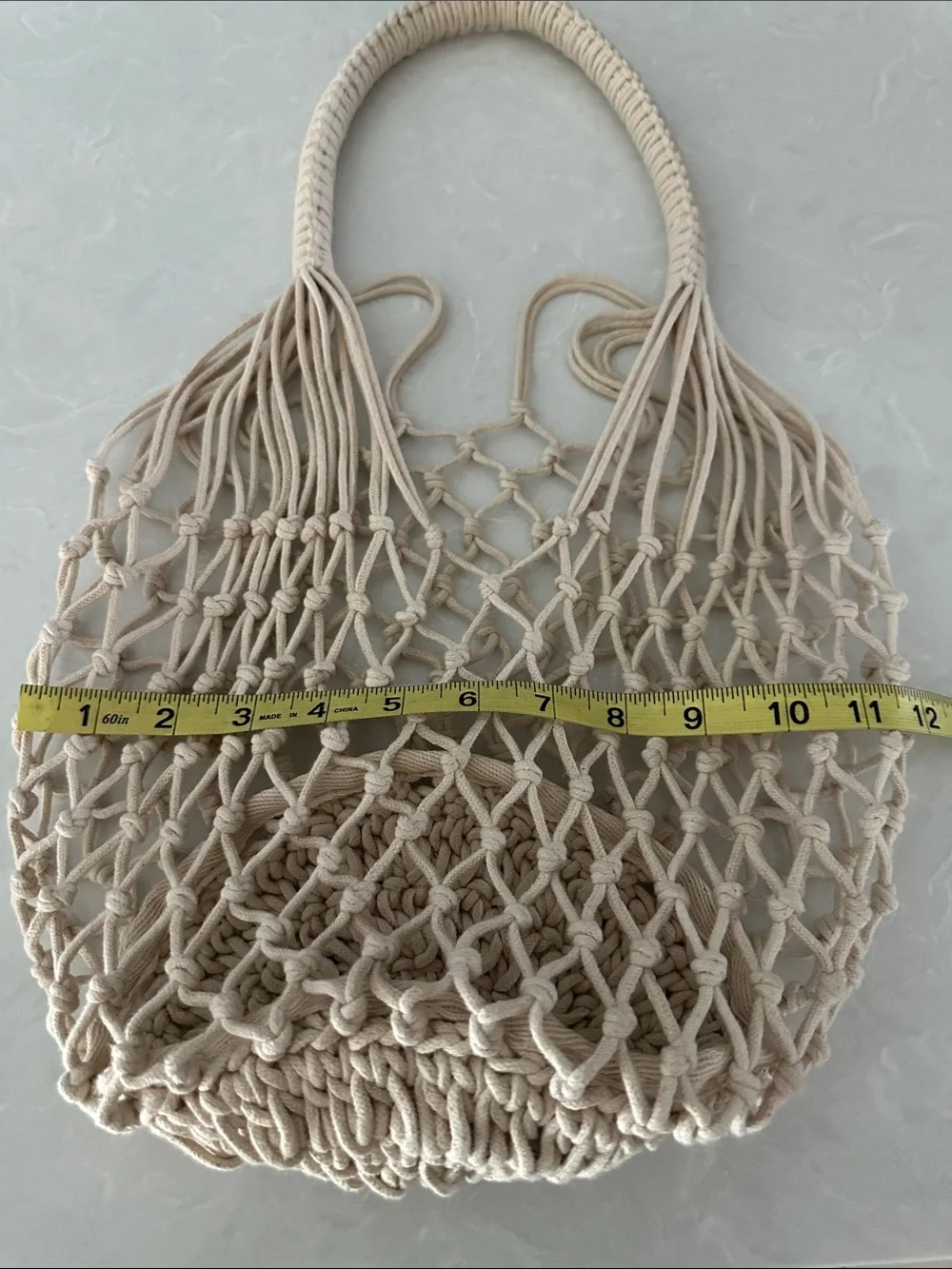 Crocheted Mesh & Straw bucket bag